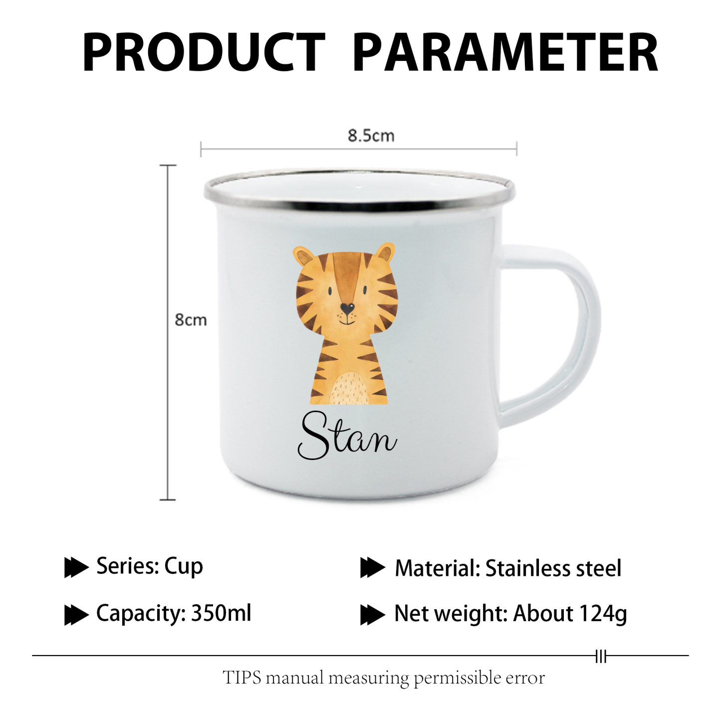 Personalized Animal Back-to-School Enamel Mug -  Unique Hand-painted Design, Custom Name, Kids’ Gift