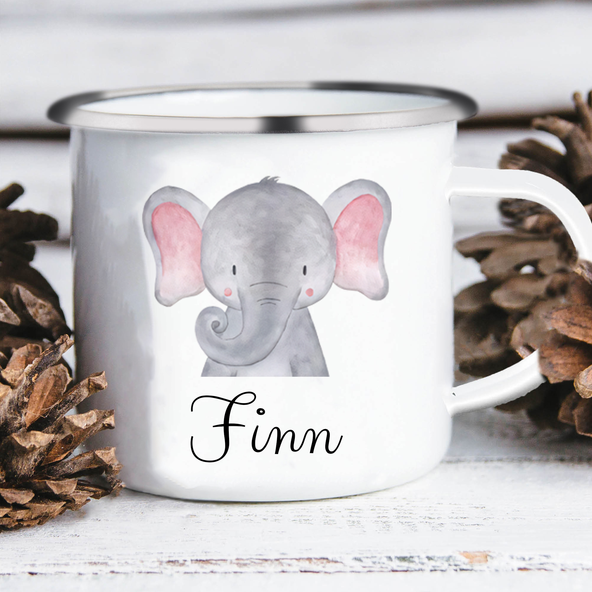 Personalized Animal Back-to-School Enamel Mug -  Unique Hand-painted Design, Custom Name, Kids’ Gift