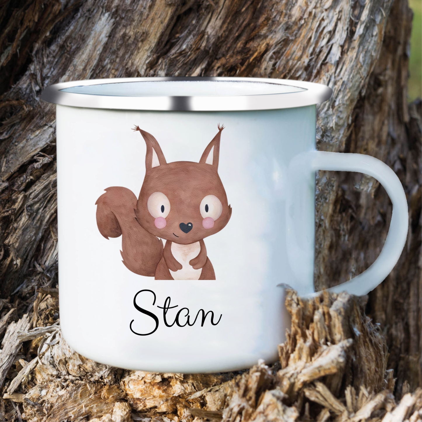 Personalized Animal Back-to-School Enamel Mug -  Unique Hand-painted Design, Custom Name, Kids’ Gift
