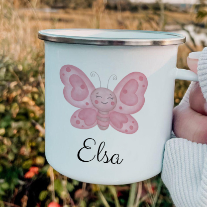 Personalized Animal Back-to-School Enamel Mug -  Unique Hand-painted Design, Custom Name, Kids’ Gift