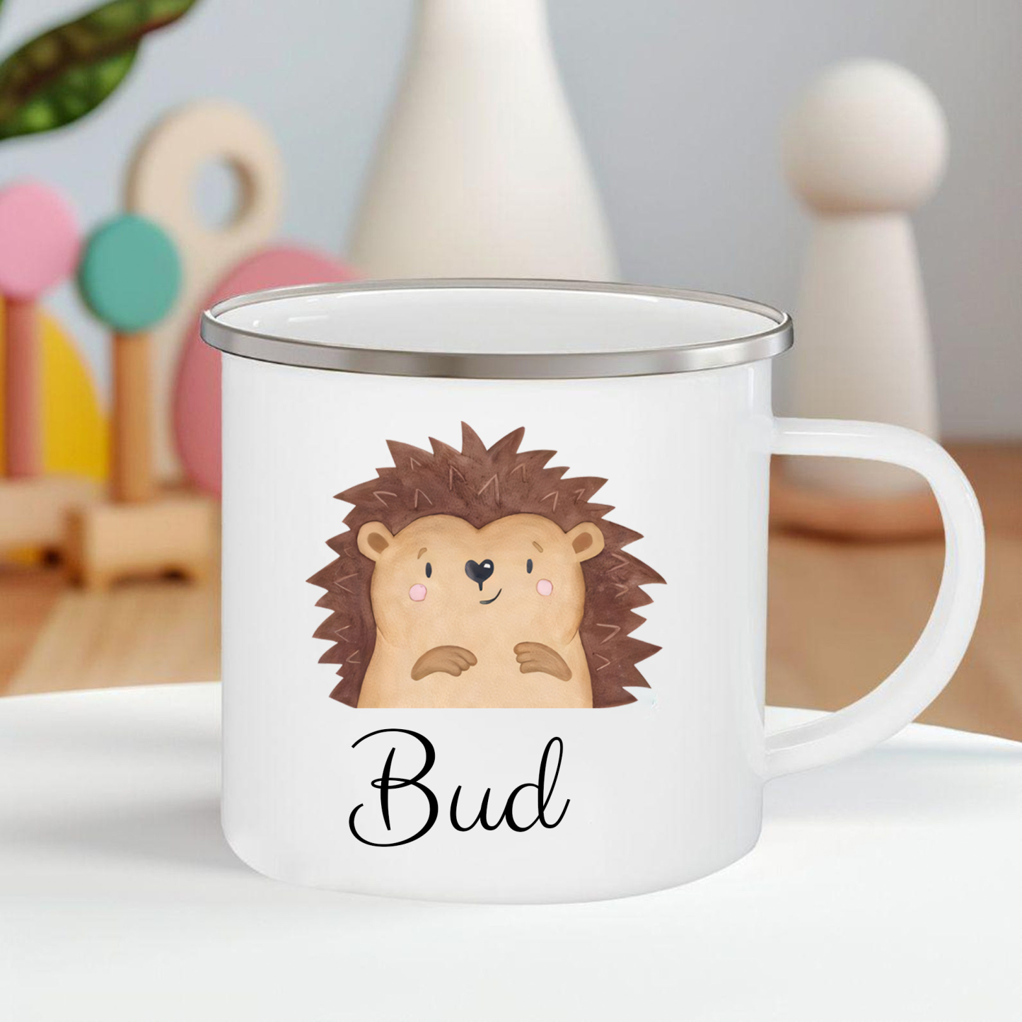 Personalized Animal Back-to-School Enamel Mug -  Unique Hand-painted Design, Custom Name, Kids’ Gift