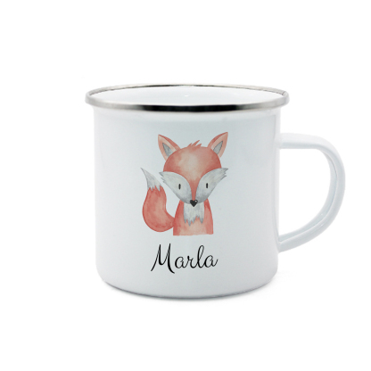 Personalized Animal Back-to-School Enamel Mug -  Unique Hand-painted Design, Custom Name, Kids’ Gift