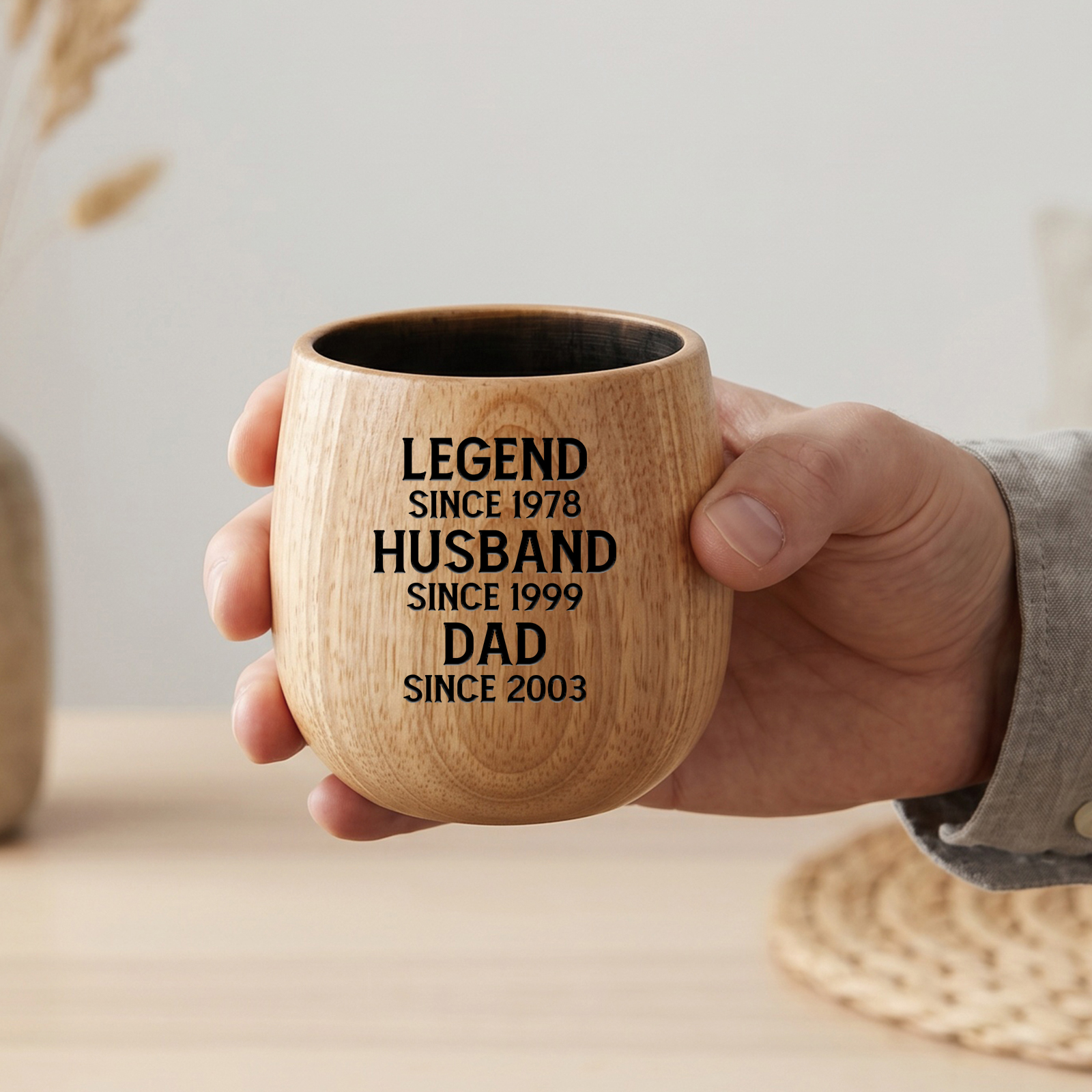 Personalized Wooden Whiskey Tumbler Engraved Name Cup for Dad or Grandpa