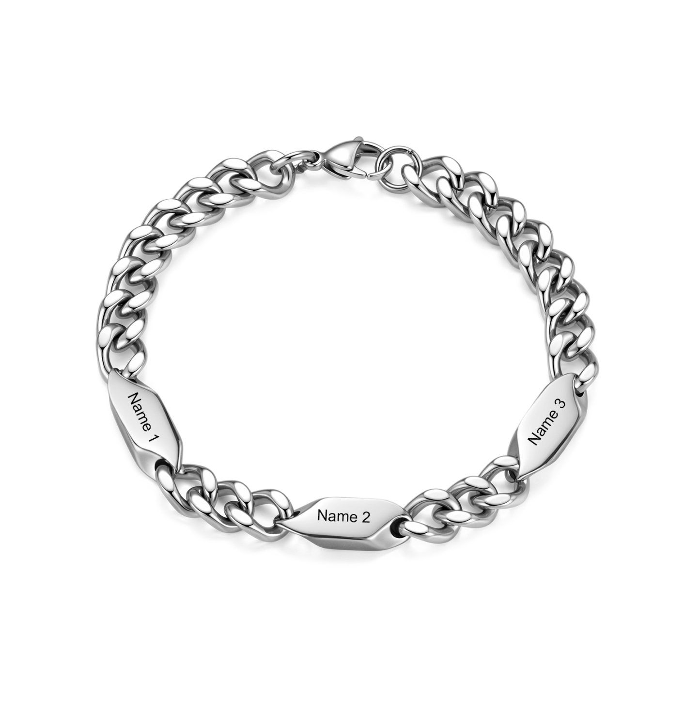 Personalized Stainless Steel Curb Chain Bracelet Custom With 1-5 Engraved Names Gift For Dad Husband Family