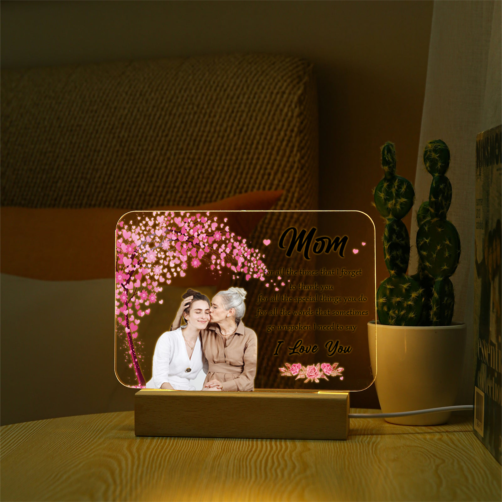 To My Mom-Love Flower Tree Night Light Photo Text Customized LED Bedroom Decoration for Mom