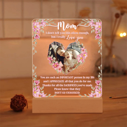 Dedicated to My Mom - "Love You" Night Light Custom Photo LED Bedroom Decor for My Dear Mom