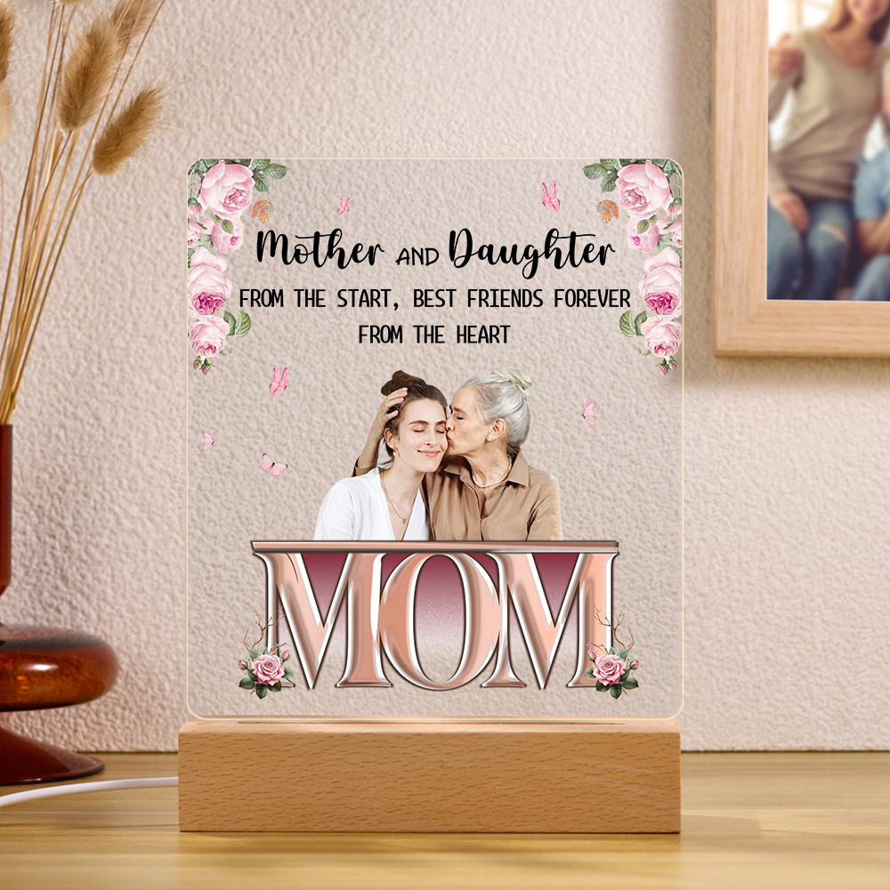 To My Mom - "Mother and Daughter" Night Light Photo Text Customized LED Bedroom Decor for Mom