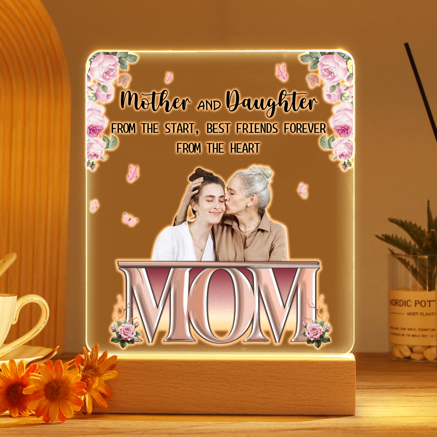 To My Mom - "Mother and Daughter" Night Light Photo Text Customized LED Bedroom Decor for Mom