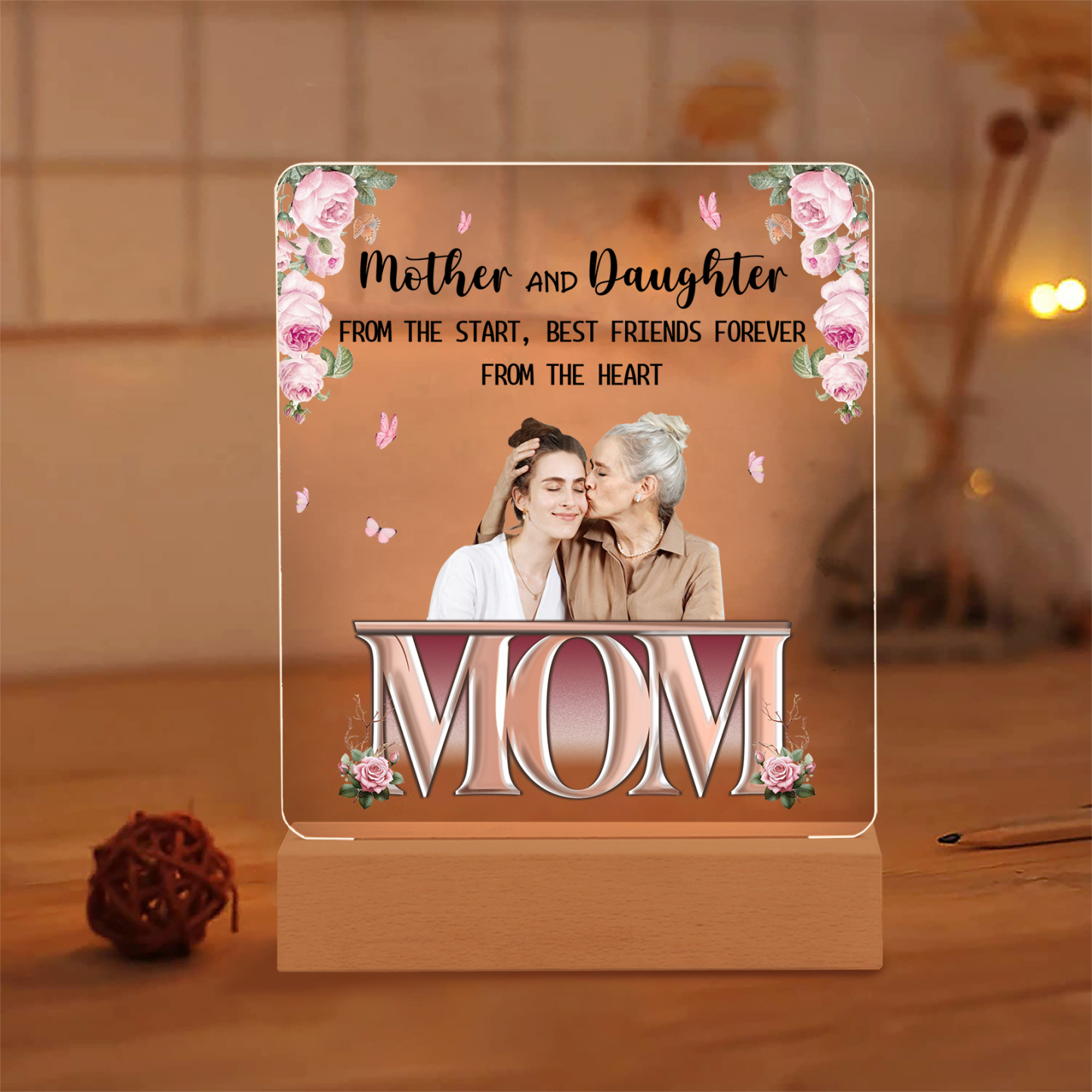 To My Mom - "Mother and Daughter" Night Light Photo Text Customized LED Bedroom Decor for Mom