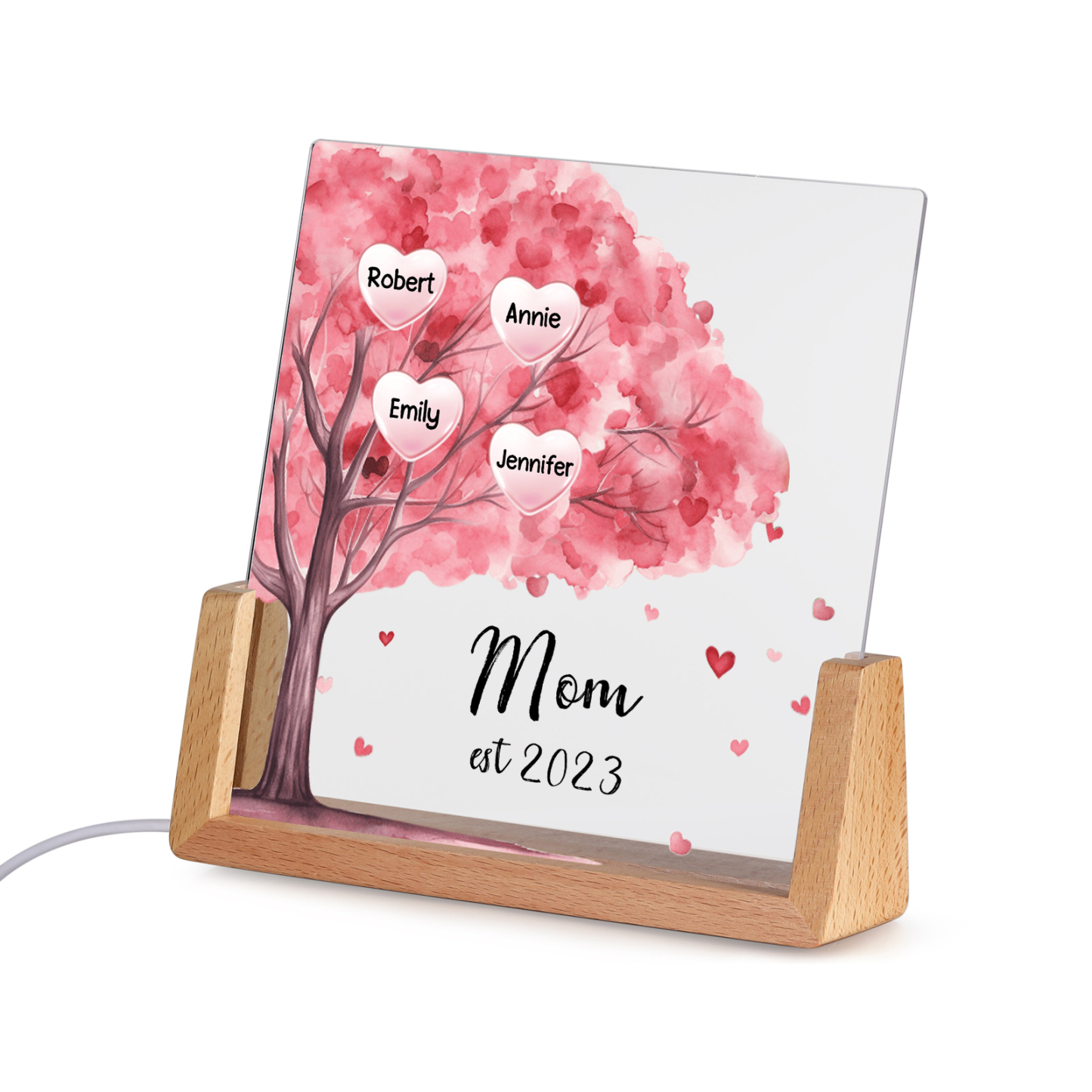 4 Names - Personalized Sakura Tree Night Light with Custom Text And Da