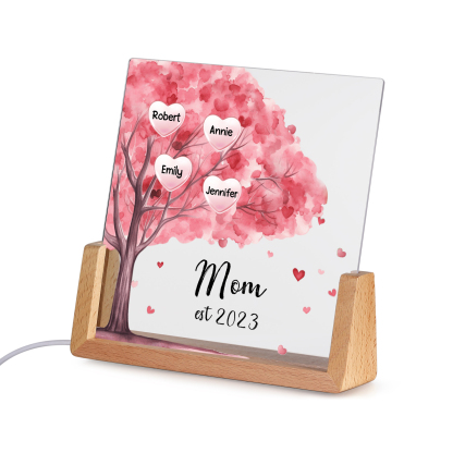 4 Names - Personalized Sakura Tree Night Light with Custom Text And Da