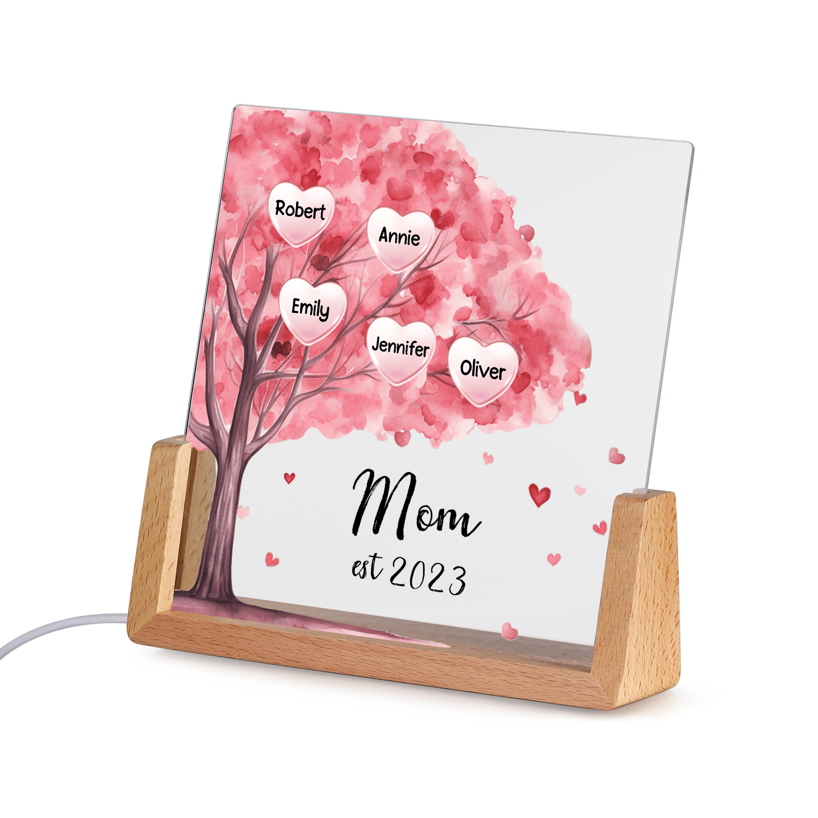 5 Names - Personalized Sakura Tree Night Light with Custom Text And Da