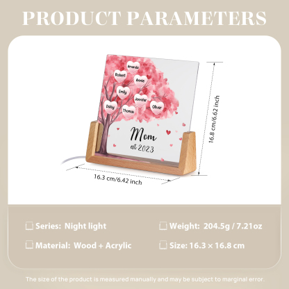 8 Names - Personalized Sakura Tree Night Light with Custom Text And Date LED Light, Gift for Mom