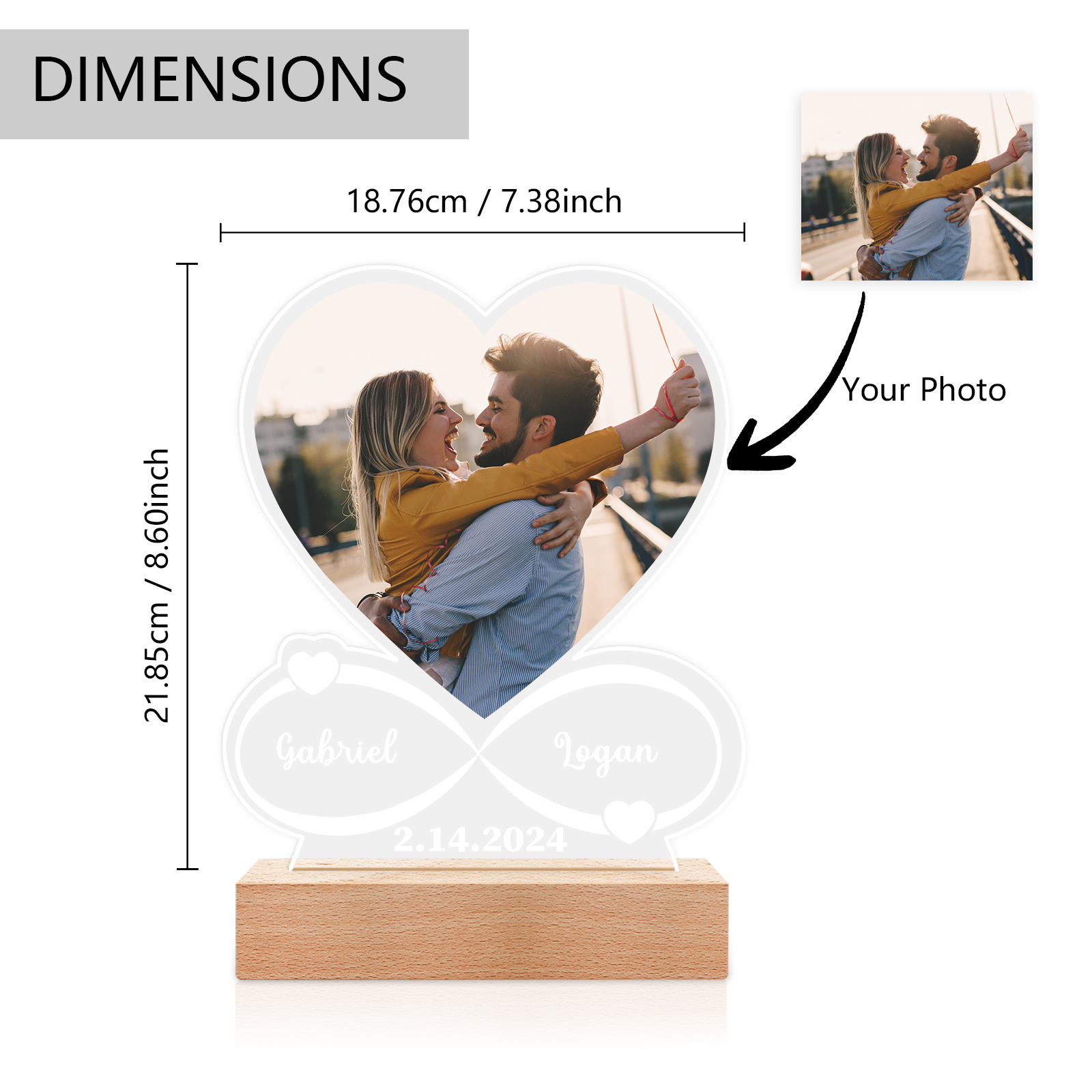 Personalised Heart Night Light - Custom Name & Photo Heart Night Light Christmas Gift for Her | Jessmade