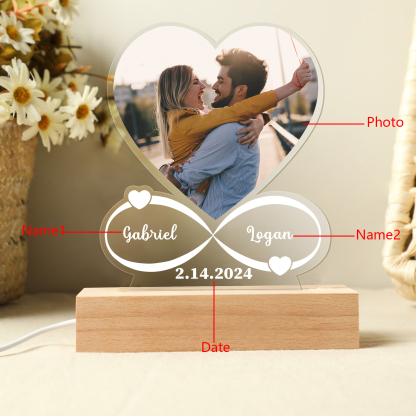 Personalised Heart Night Light - Custom Name & Photo Heart Night Light Christmas Gift for Her | Jessmade