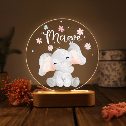 Personalised Elephant Acrylic Night Light – Custom Name Lamp Gift for Kids | Jessmade