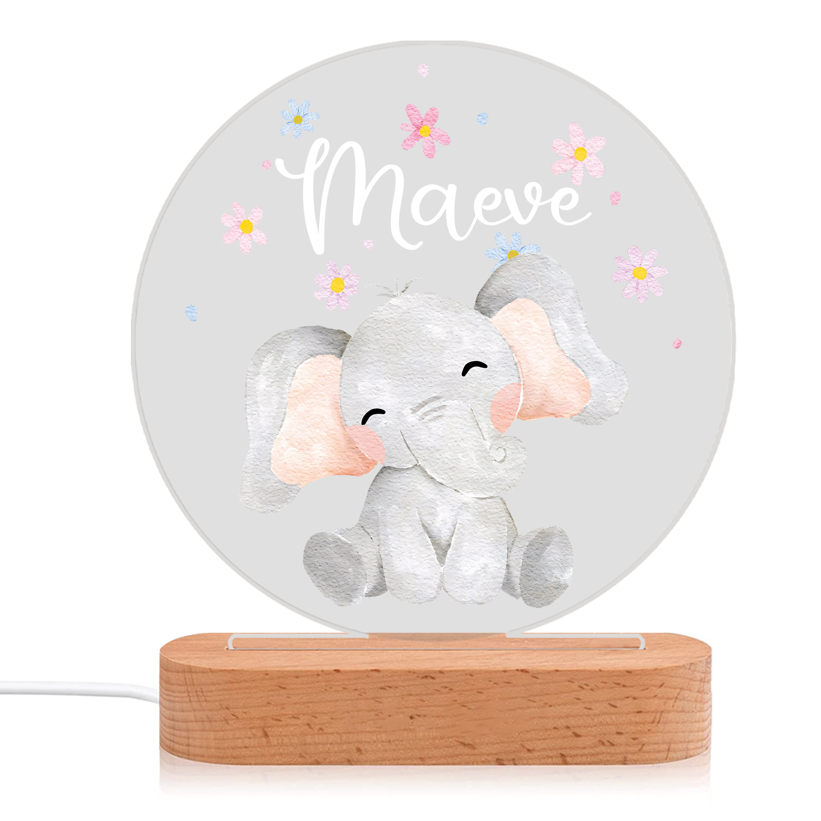 Personalised Elephant Acrylic Night Light – Custom Name Lamp Gift for Kids | Jessmade