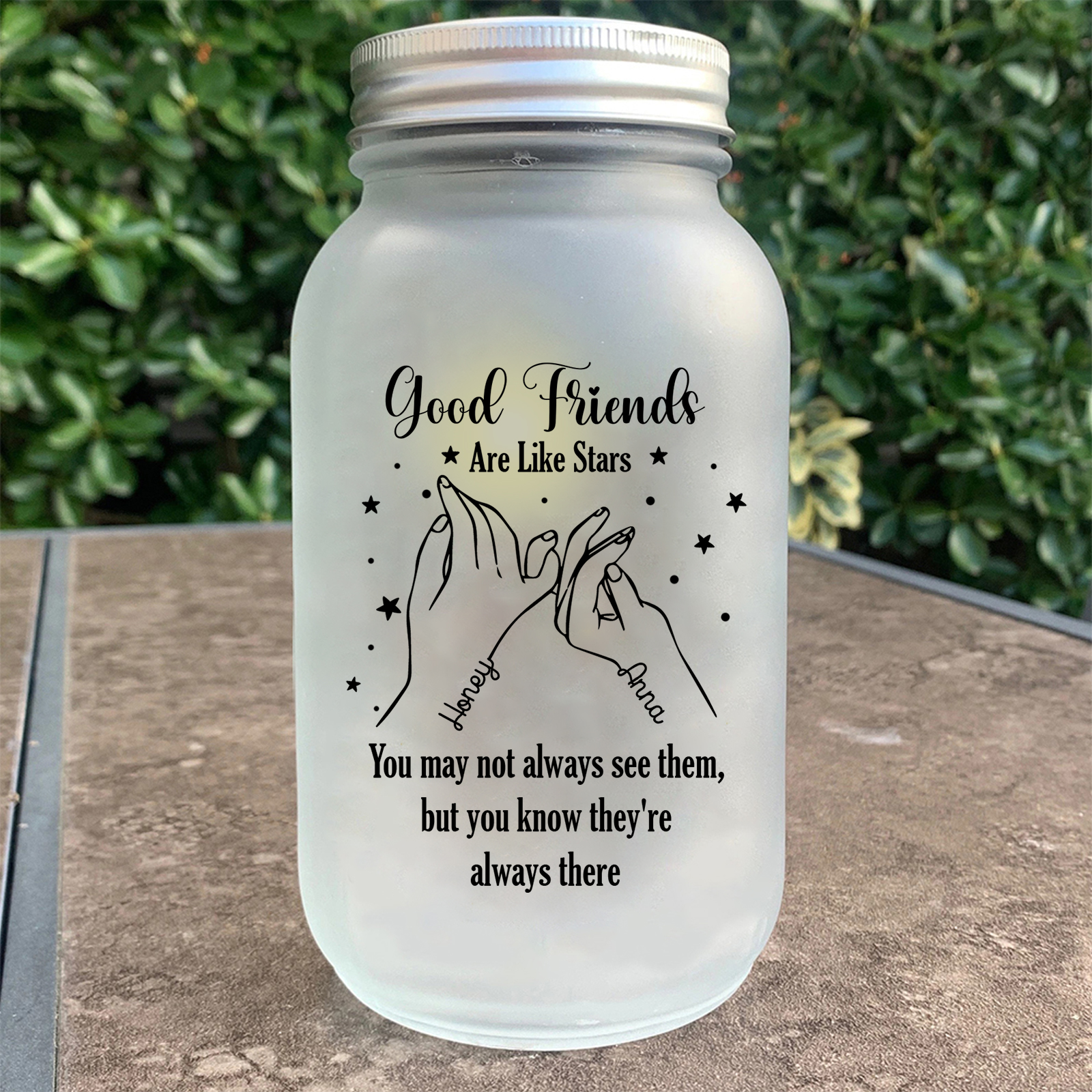 Personalized Luminous bottle  – Custom 2 Names Mason Jar Light Gifts For Friends | Jessmade