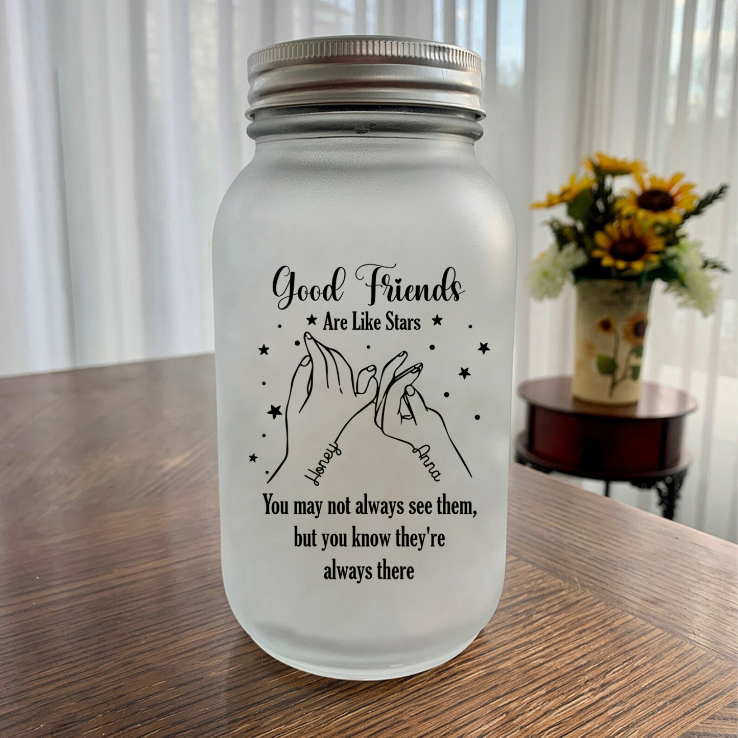 Personalized Luminous bottle  – Custom 2 Names Mason Jar Light Gifts For Friends | Jessmade