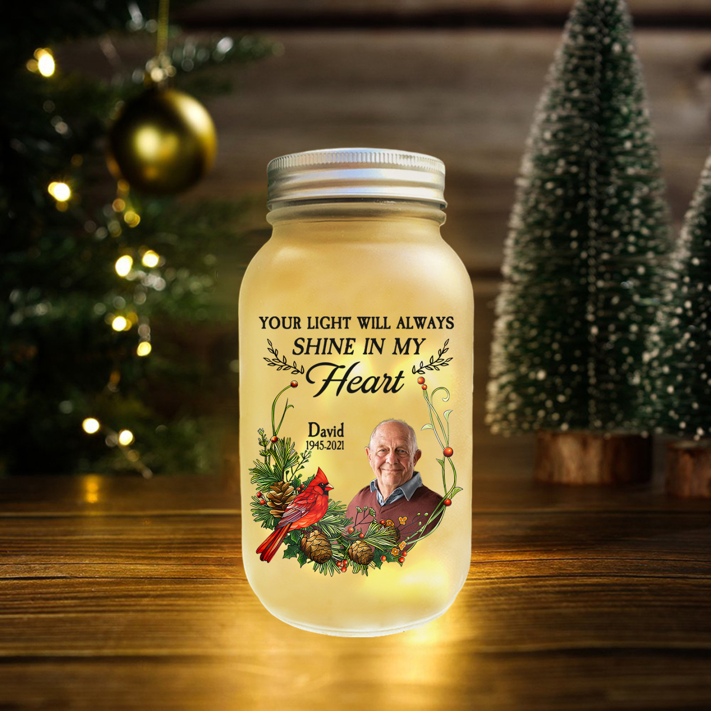 Personalized Memorial Mason Jar Light – Custom Photo & Name & Date Gif