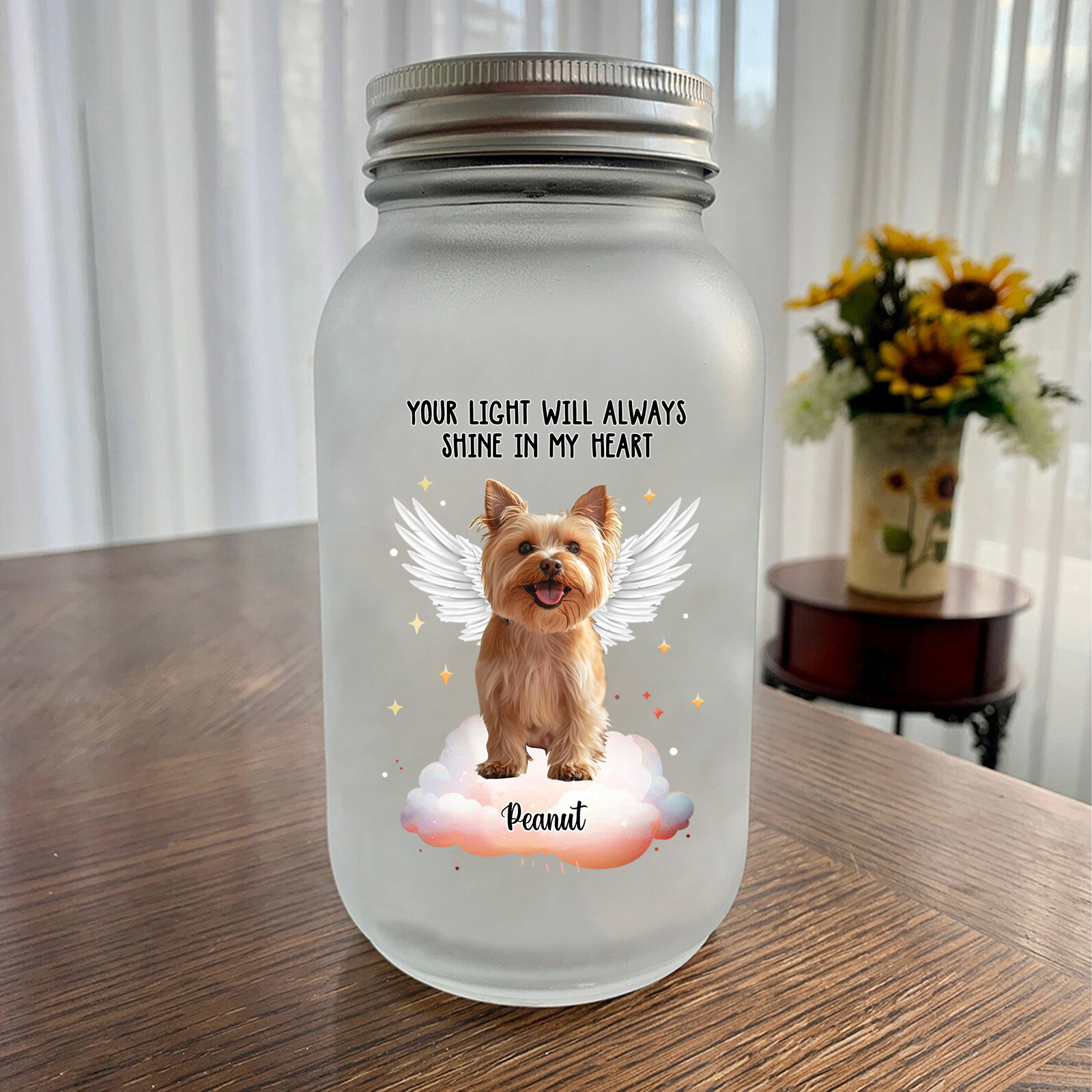 Personalized Pet Memorial Mason Jar Light – Custom Photo & Name for Pet Lovers | Jessmade