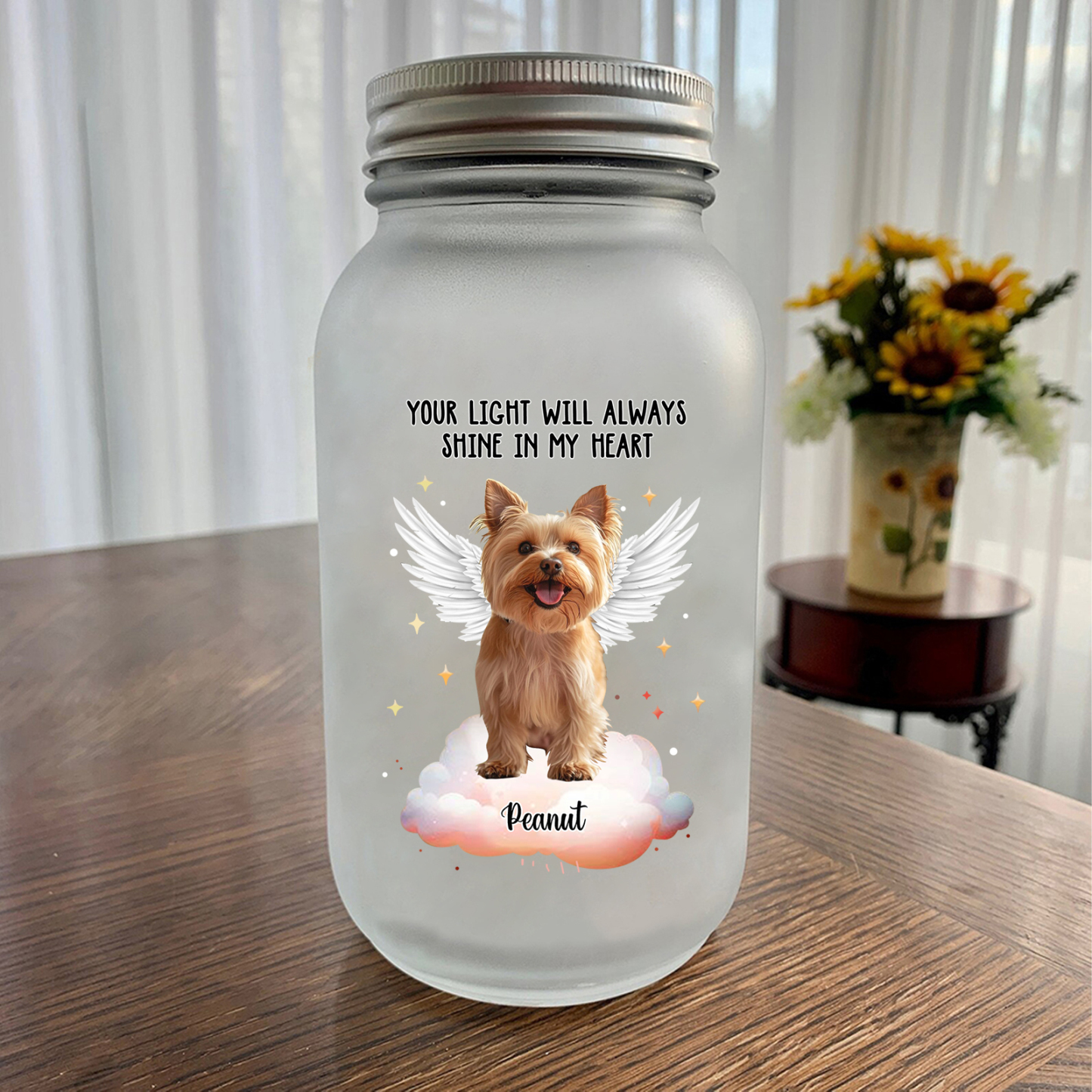 Personalized Pet Memorial Mason Jar Light – Custom Photo & Name for Pet Lovers | Jessmade
