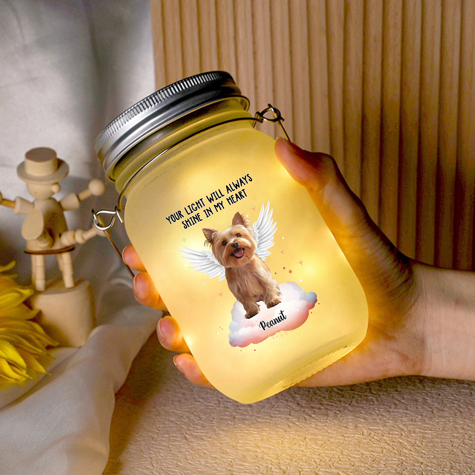 Personalized Pet Memorial Mason Jar Light – Custom Photo & Name for Pet Lovers | Jessmade