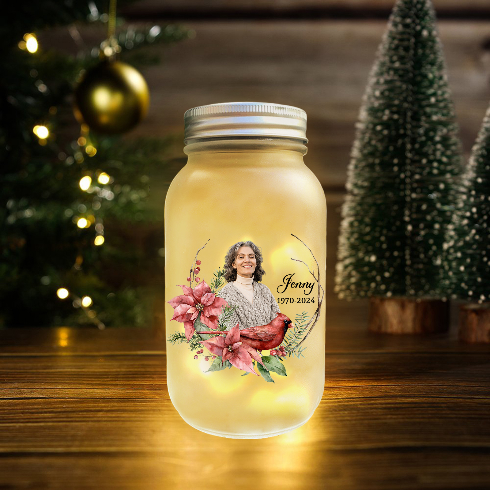 Personalized Memorial Mason Jar Light – Custom Photo & Name & Date for Loved Ones | Jessmade
