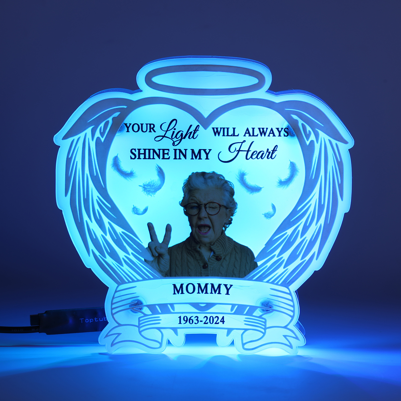 Personalized Memorial Acrylic Night Light with Angel Wings - Custom 1 Photo & Name & Date LED Lamp Christmas Memorial Gift | Jessemade