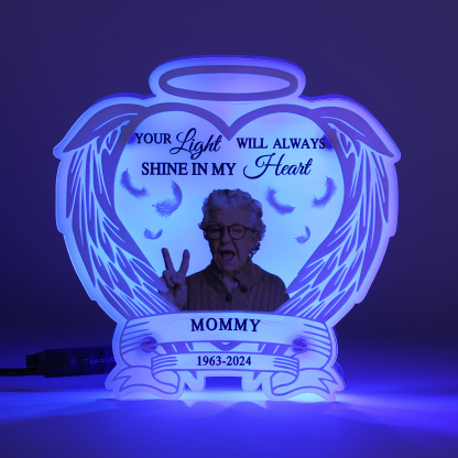 Personalized Memorial Acrylic Night Light with Angel Wings - Custom 1 Photo & Name & Date LED Lamp Christmas Memorial Gift | Jessemade