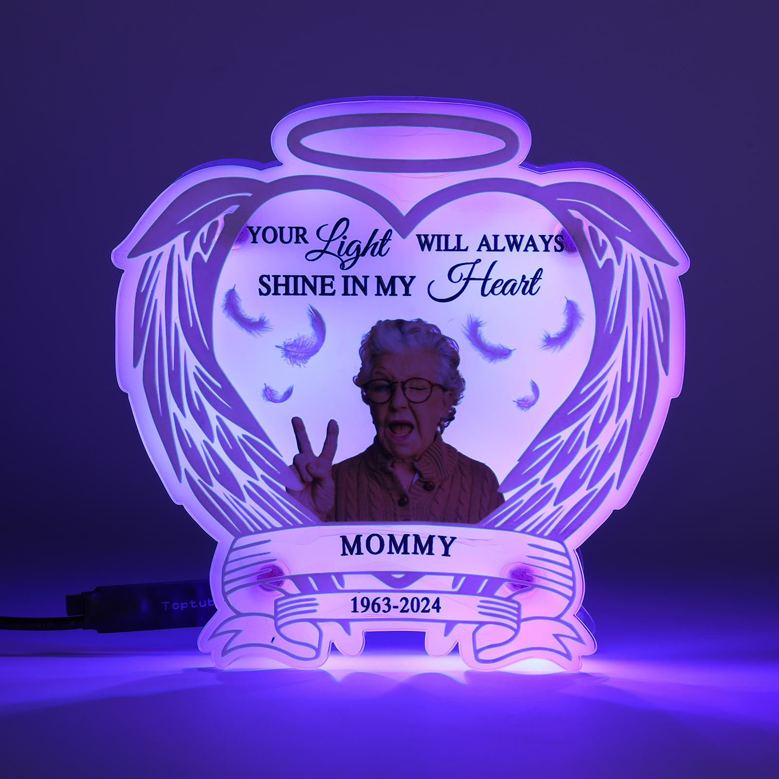 Personalized Memorial Acrylic Night Light with Angel Wings - Custom 1 Photo & Name & Date LED Lamp Christmas Memorial Gift | Jessemade