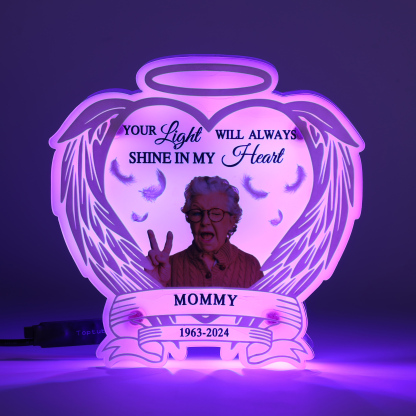 Personalized Memorial Acrylic Night Light with Angel Wings - Custom 1 Photo & Name & Date LED Lamp Christmas Memorial Gift | Jessemade