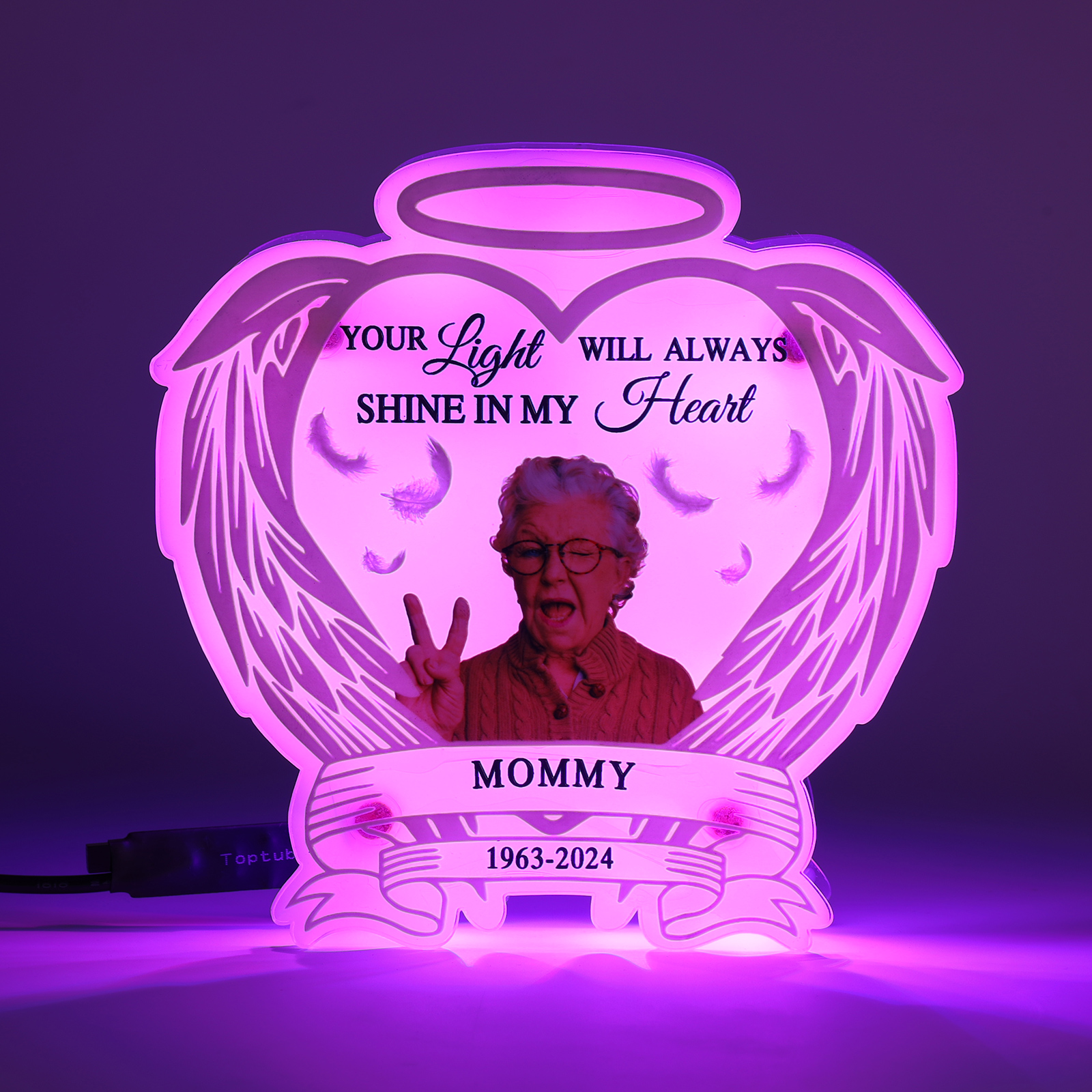 Personalized Memorial Acrylic Night Light with Angel Wings - Custom 1 Photo & Name & Date LED Lamp Christmas Memorial Gift | Jessemade