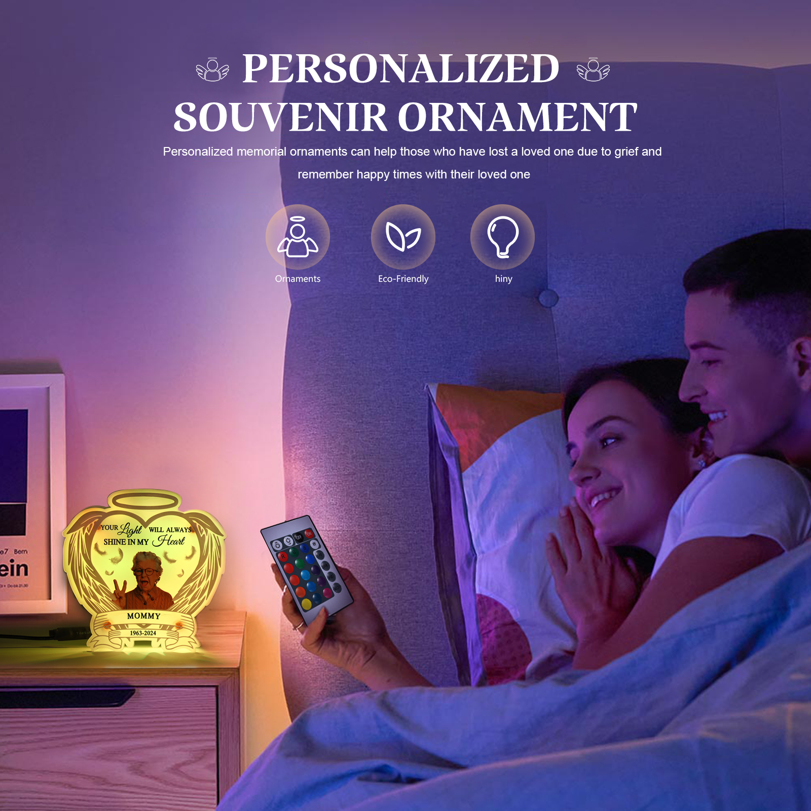 Personalized Memorial Acrylic Night Light with Angel Wings - Custom 1 Photo & Name & Date LED Lamp Christmas Memorial Gift | Jessemade