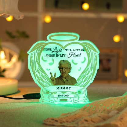 Personalized Memorial Acrylic Night Light with Angel Wings - Custom 1 Photo & Name & Date LED Lamp Christmas Memorial Gift | Jessemade