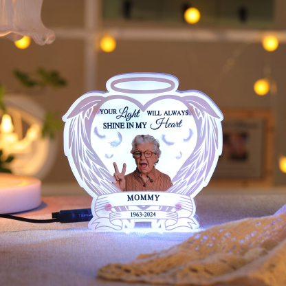 Personalized Memorial Acrylic Night Light with Angel Wings - Custom 1 Photo & Name & Date LED Lamp Christmas Memorial Gift | Jessemade