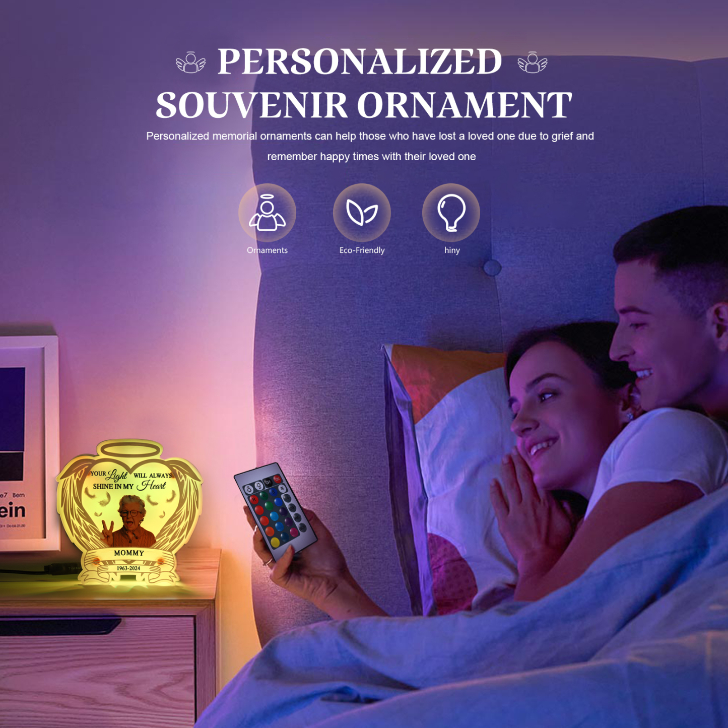 Personalized Memorial Acrylic Night Light with Angel Wings - Custom 1 Photo & Name & Date LED Lamp Christmas Memorial Gift | Jessemade