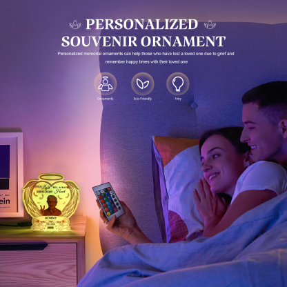 Personalized Memorial Acrylic Night Light with Angel Wings - Custom 1 Photo & Name & Date LED Lamp Christmas Memorial Gift | Jessemade