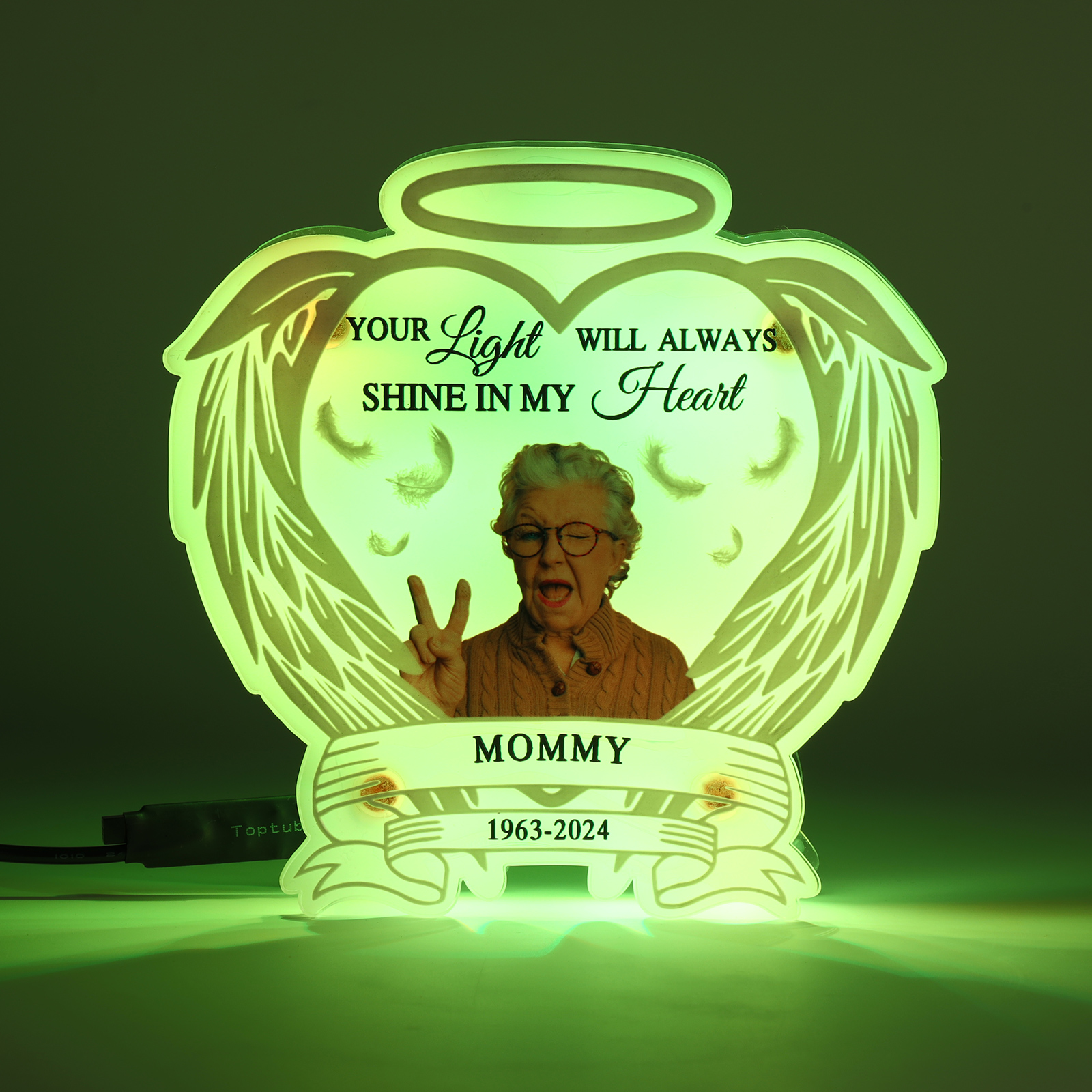 Personalized Memorial Acrylic Night Light with Angel Wings - Custom 1 Photo & Name & Date LED Lamp Christmas Memorial Gift | Jessemade