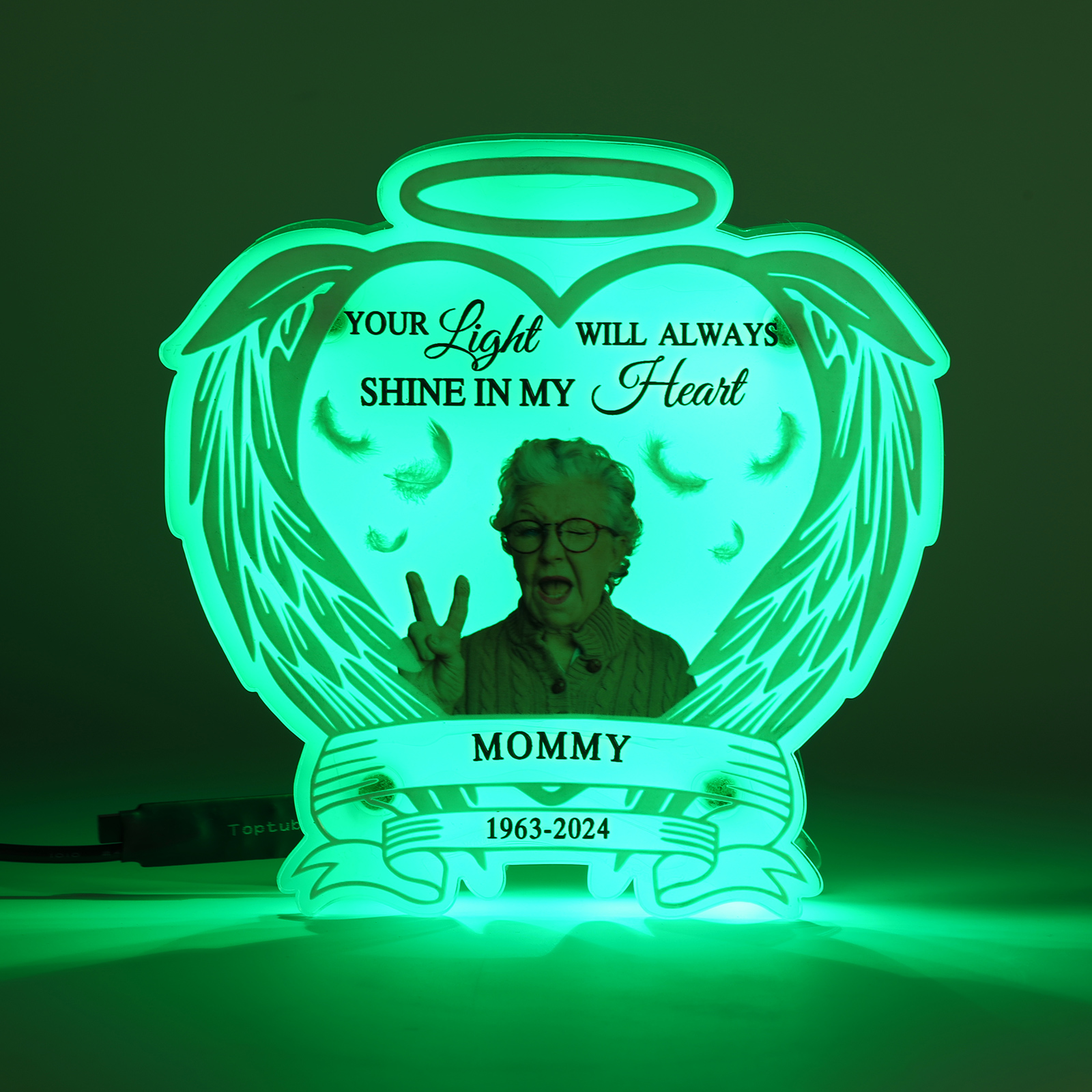Personalized Memorial Acrylic Night Light with Angel Wings - Custom 1 Photo & Name & Date LED Lamp Christmas Memorial Gift | Jessemade