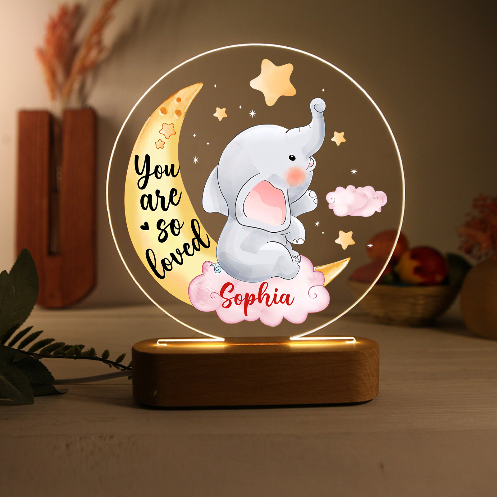 Personalised Name Elephant Night Light - Custom Kid's Name Birthday Gift for Kids | Jessemade