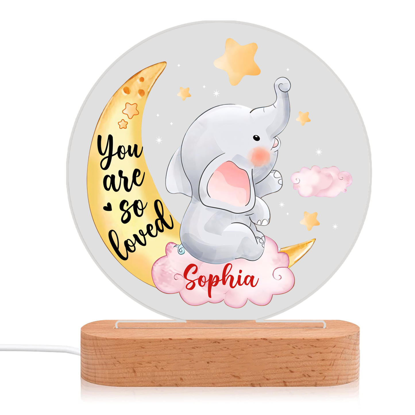 Personalised Name Elephant Night Light - Custom Kid's Name Birthday Gift for Kids | Jessemade