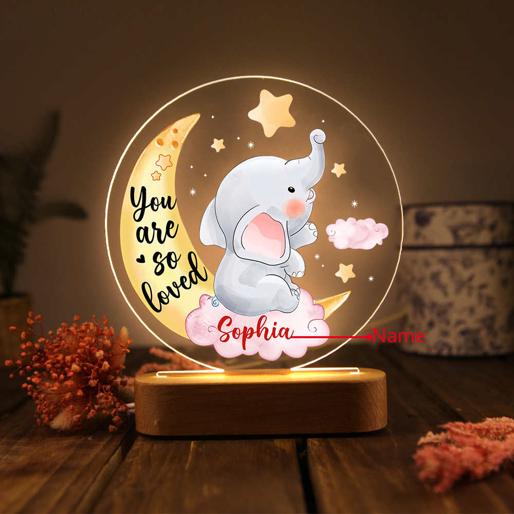 Personalised Name Elephant Night Light - Custom Kid's Name Birthday Gift for Kids | Jessemade