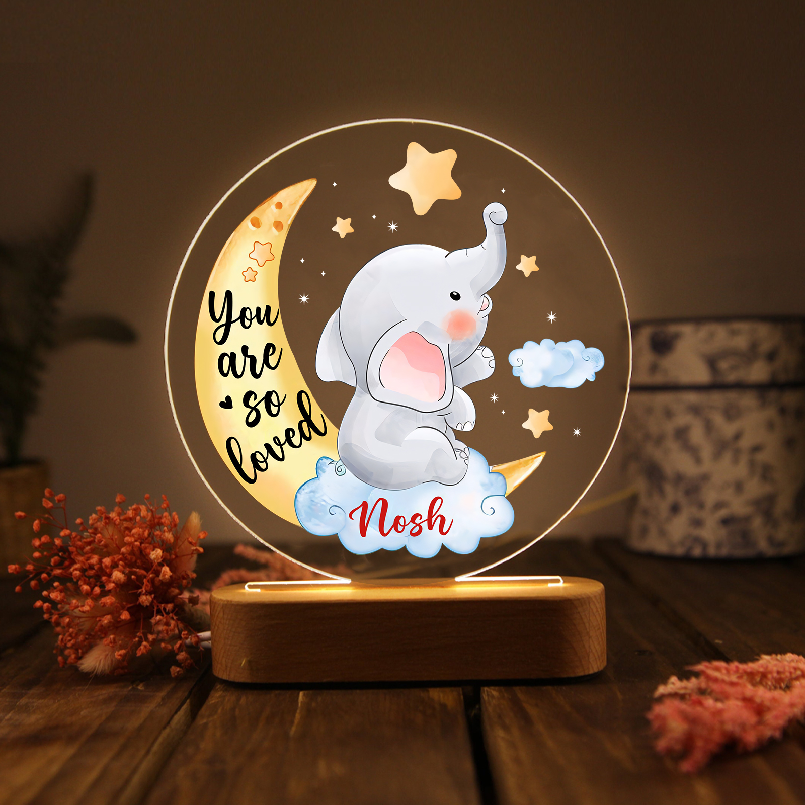 Personalised Name Elephant Night Light - Custom Kid's Name Birthday Gift for Kids | Jessemade