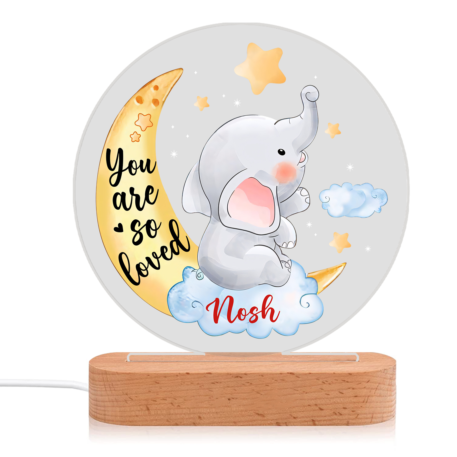 Personalised Name Elephant Night Light - Custom Kid's Name Birthday Gift for Kids | Jessemade