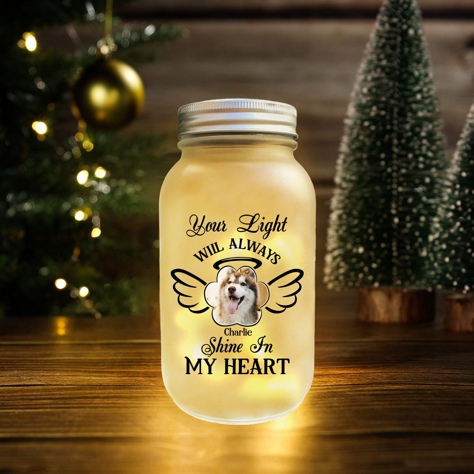 Custom Memorial Pet Mason Jar Light-Personalised Photo & Name for Pet Lovers–  | Jessemade