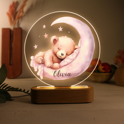 Personalized Night Light with Custom 1 Name – Sleeping Princess pink Bear Lamp Birthday Gift for Kids | Jessemade