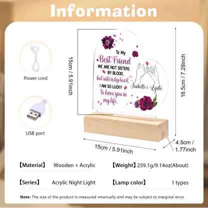 Personalised Acrylic Night Light - Custom 2 Names Heart Shaped Home Decor Christmas Gift for Best Friend | Jessemade