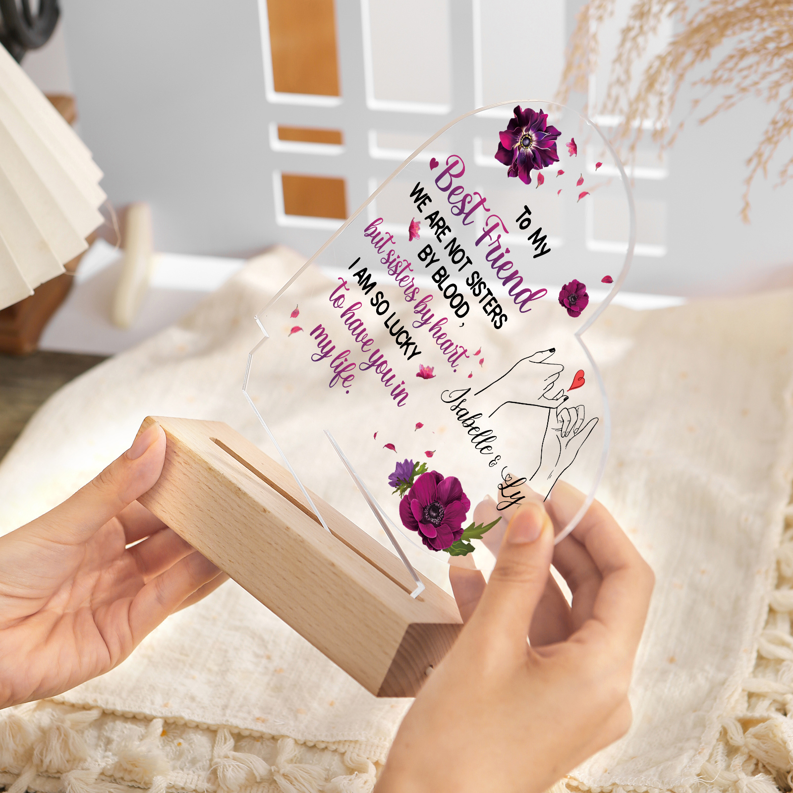 Personalised Acrylic Night Light - Custom 2 Names Heart Shaped Home Decor Christmas Gift for Best Friend | Jessemade