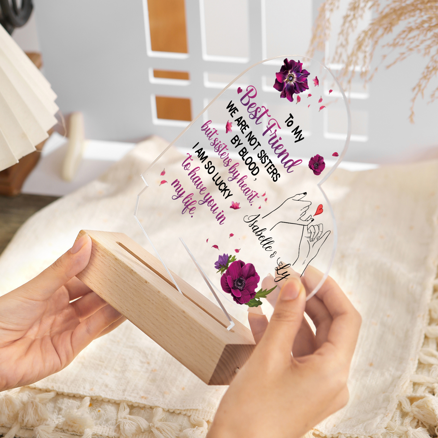 Personalised Acrylic Night Light - Custom 2 Names Heart Shaped Home Decor Christmas Gift for Best Friend | Jessemade